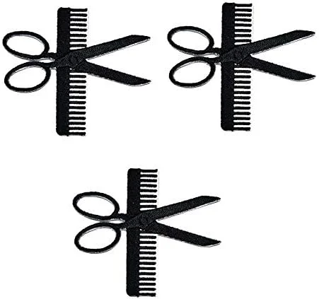 ست 3 عددی قیچی موی بچه گانه Umama، شانه، قیچی پارچه ای استیکر کارتونی مشکی، تکه دوزی های گلدوزی شده اتویی، پروژه های کاردستی سوزنی دوزی با ماشین DIY