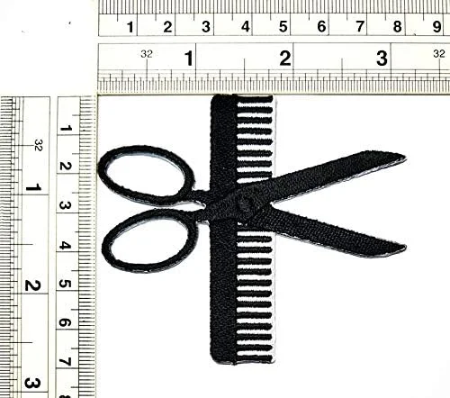 ست 3 عددی قیچی موی بچه گانه Umama، شانه، قیچی پارچه ای استیکر کارتونی مشکی، تکه دوزی های گلدوزی شده اتویی، پروژه های کاردستی سوزنی دوزی با ماشین DIY