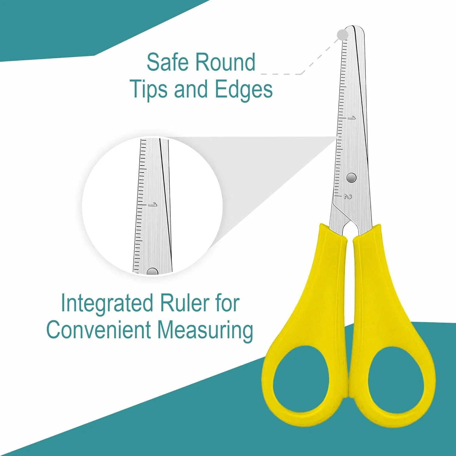 قیچی های لوازم التحریر نهایی کودکان برای لوازم و مواد صنایع دستی، قیچی های 5 اینچی با نوک گرد، متنوع، بسته 12 عددی، قیچی های راست و چپ دست برای لوازم کلاس درس کودکان