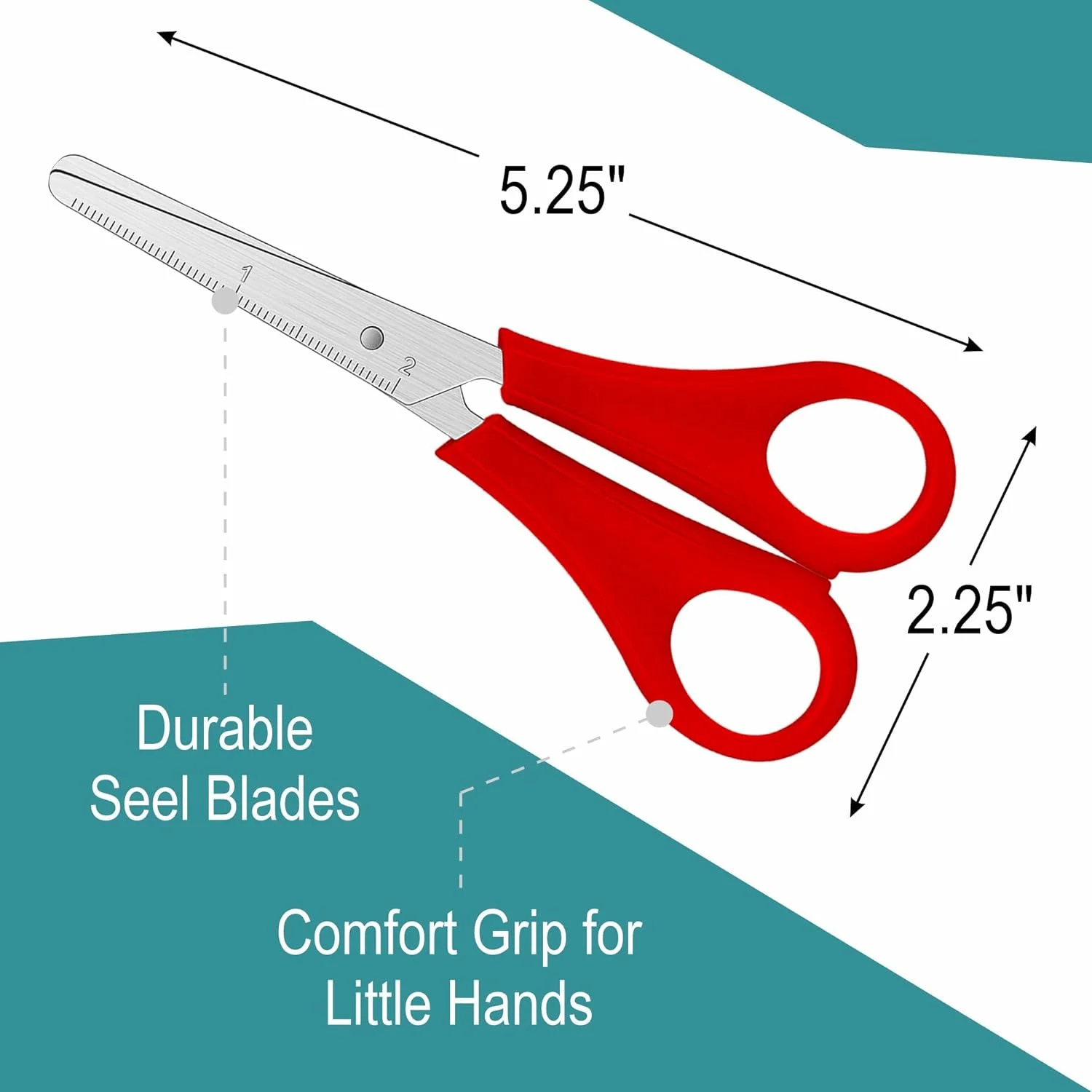 قیچی های لوازم التحریر نهایی کودکان برای لوازم و مواد صنایع دستی، قیچی های 5 اینچی با نوک گرد، متنوع، بسته 12 عددی، قیچی های راست و چپ دست برای لوازم کلاس درس کودکان