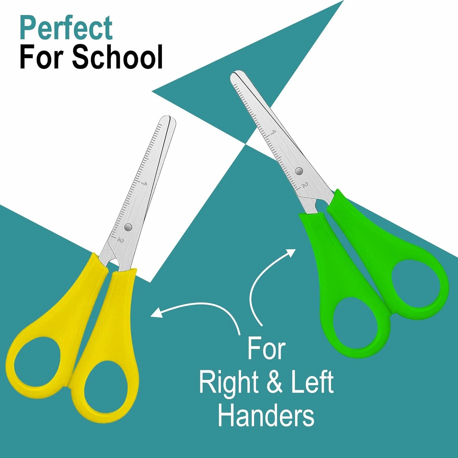 قیچی های لوازم التحریر نهایی کودکان برای لوازم و مواد صنایع دستی، قیچی های 5 اینچی با نوک گرد، متنوع، بسته 12 عددی، قیچی های راست و چپ دست برای لوازم کلاس درس کودکان