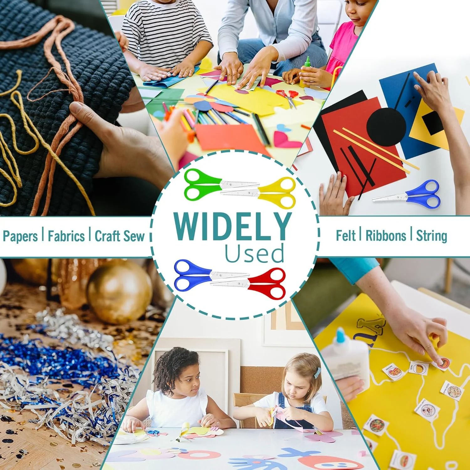 قیچی های لوازم التحریر نهایی کودکان برای لوازم و مواد صنایع دستی، قیچی های 5 اینچی با نوک گرد، متنوع، بسته 12 عددی، قیچی های راست و چپ دست برای لوازم کلاس درس کودکان