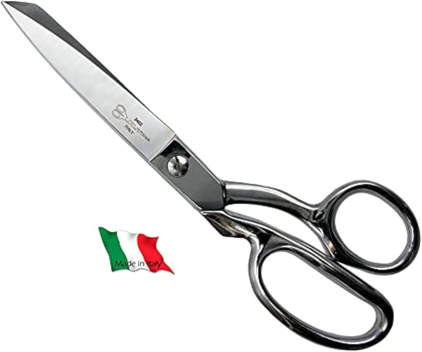 قیچی خیاطی 8 اینچی Ultima - قیچی خیاطی فولادی کربنی آهنگری شده، روکش کروم با دسته های خمیده، ساخت ایتالیا
