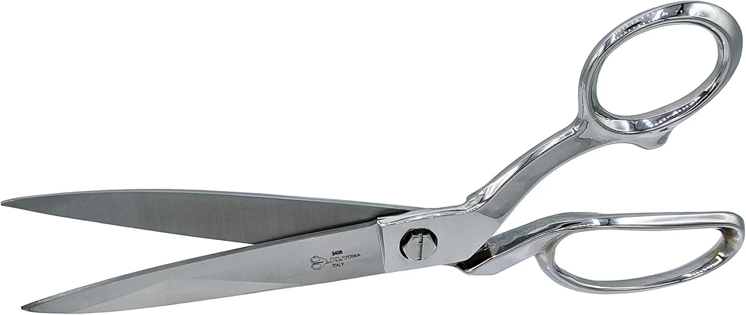 قیچی خیاطی 10 اینچی Ultima - قیچی خیاطی فولادی کربنی آهنگری شده، روکش کروم با دسته های خمیده، ساخت ایتالیا