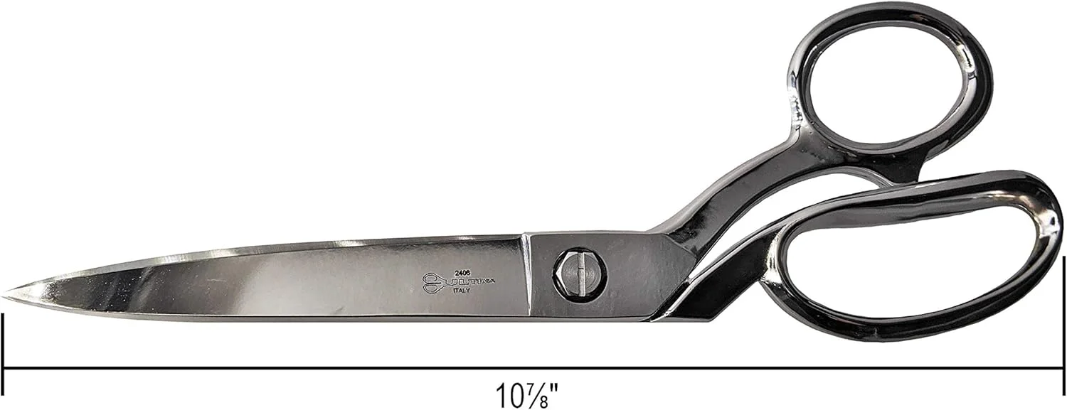 قیچی خیاطی 10 اینچی Ultima - قیچی خیاطی فولادی کربنی آهنگری شده، روکش کروم با دسته های خمیده، ساخت ایتالیا