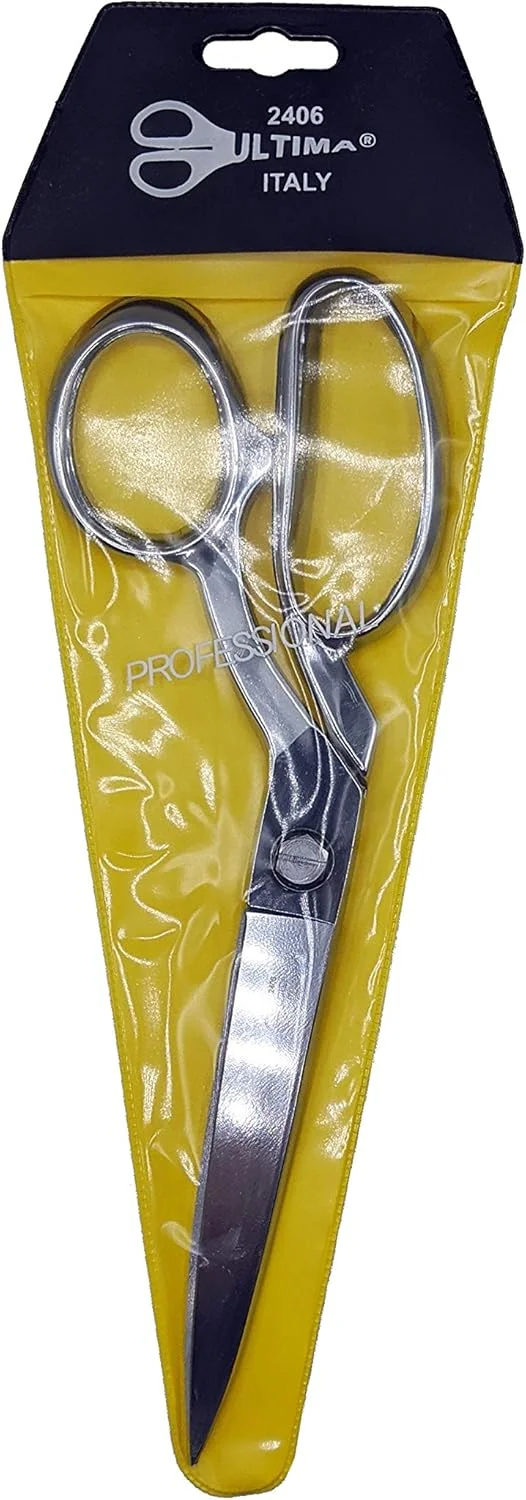 قیچی خیاطی 10 اینچی Ultima - قیچی خیاطی فولادی کربنی آهنگری شده، روکش کروم با دسته های خمیده، ساخت ایتالیا