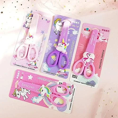 قیچی هنری و ایمنی دانش آموزی طرح تک شاخ فلامینگو Trusmile با روکش محافظ (تعداد 1 عدد)