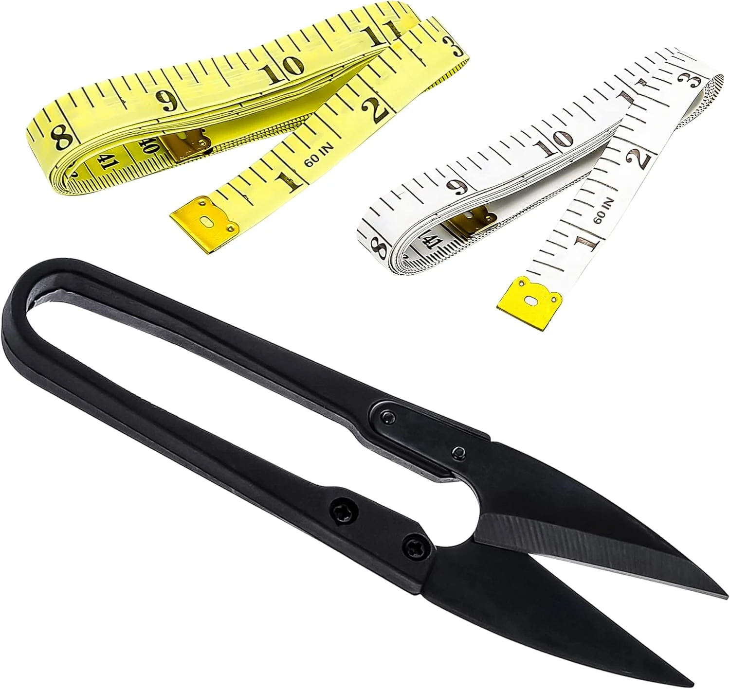 قیچی نخ چین U شکل TrySalar، قیچی کوچک برای خیاطی و گلدوزی، مناسب برای دوخت، صنایع دستی و لوازم DIY - متر خیاطی دو طرفه برای پارچه