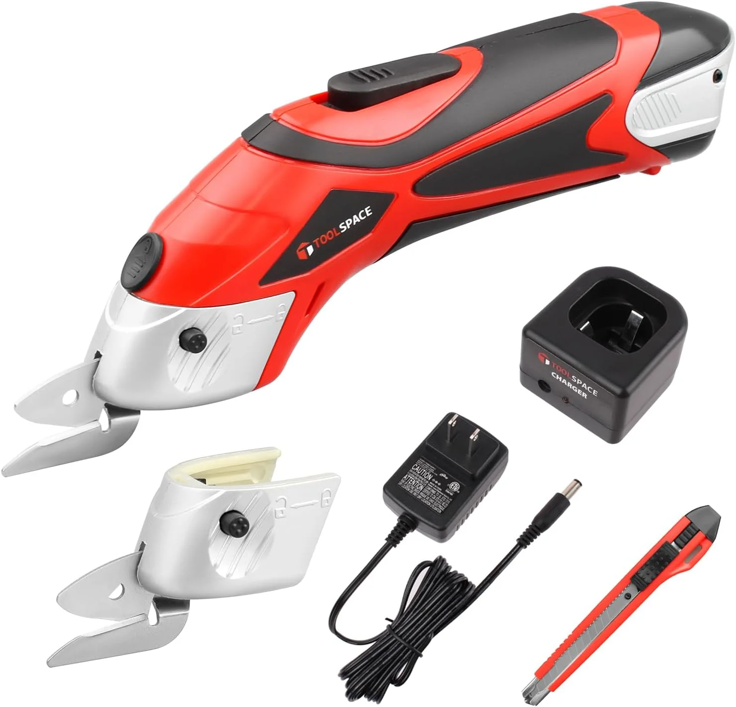 قیچی برقی شارژی 4 ولت T TOOLSPACE، قیچی برقی با 2 عدد تیغه برش برای برش پارچه، فرش و چرم