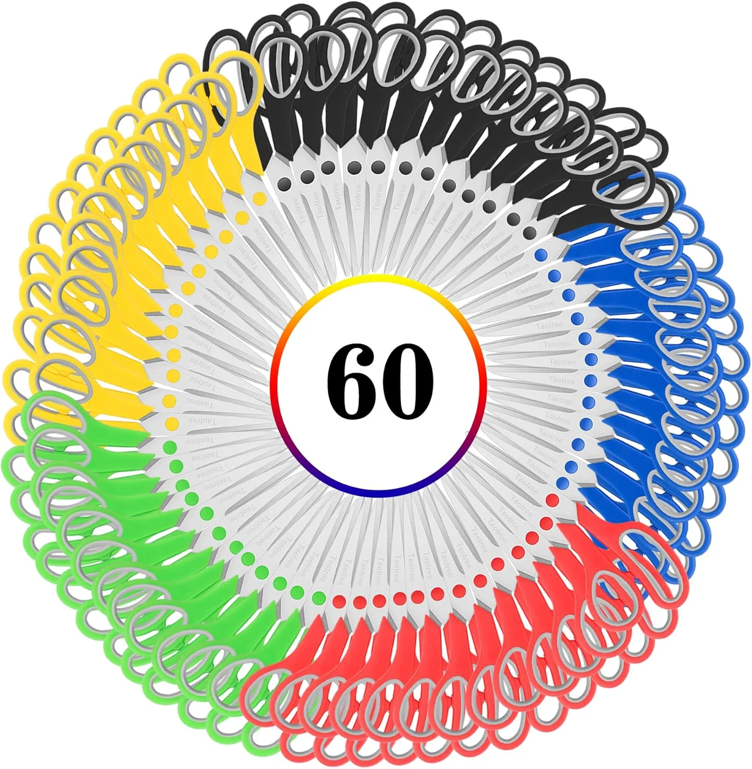 قیچی تائوتری بسته 60 عددی، قیچی های چند منظوره 8 اینچی، دسته های نرم و راحت، تیغه های تیز استیل ضد زنگ برای مدرسه، دفتر، خانه، قیچی های کلاس درس دبیرستان/راهنمایی، لوازم خیاطی و کاردستی DIY