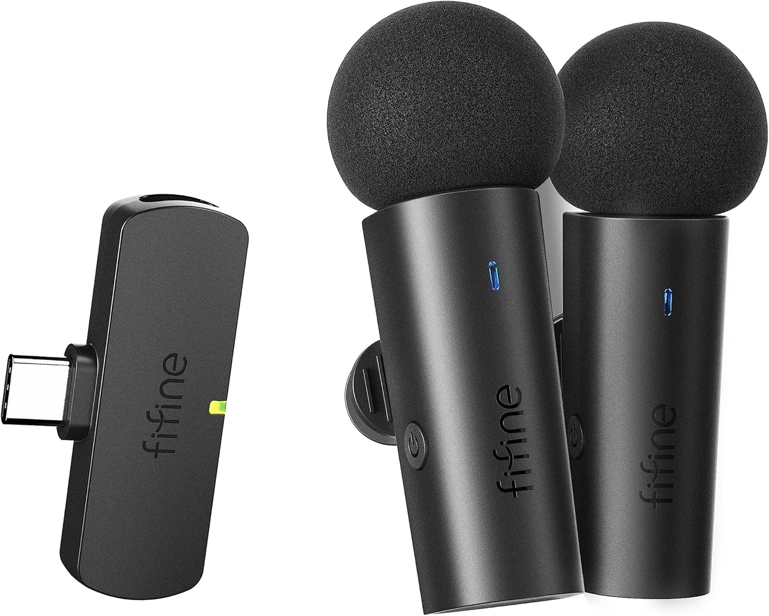 سیستم میکروفون یقه ای بی سیم FIFINE با 2 میکروفون، صدای شفاف میکروفون یقه ای برای مصاحبه ویدیویی یوتیوب، میکروفون دوتایی مینی با گیرنده Type C برای تلفن/تبلت اندروید/آیفون 15 (USB C) لپ تاپ-M8