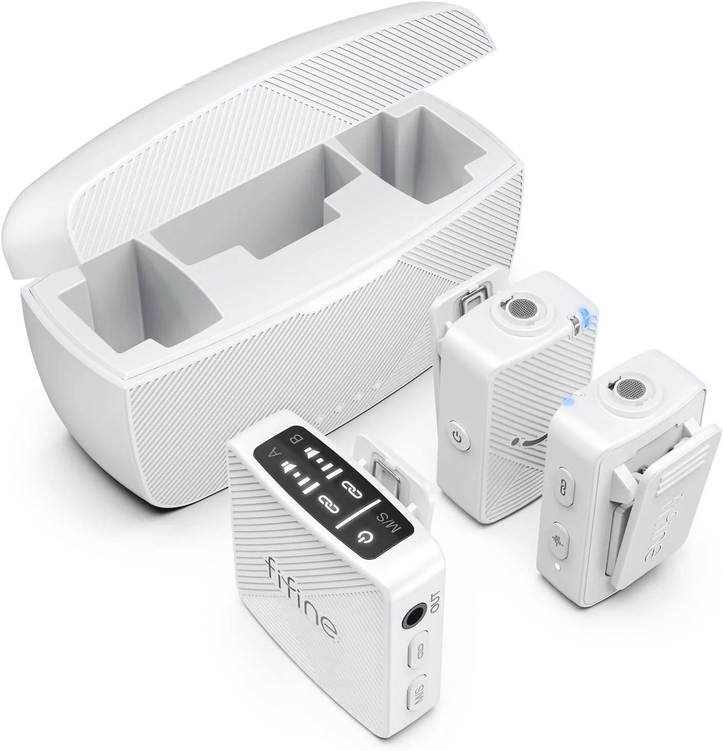سیستم میکروفون یقه ای بی سیم FIFINE، میکروفون های دوگانه گیره ای برای ضبط ویدیو، ولاگ، مصاحبه، کیت میکروفون پادکست سازگار با آیفون، دوربین، تلفن هوشمند، عمر باتری 30 ساعته - M9 سفید