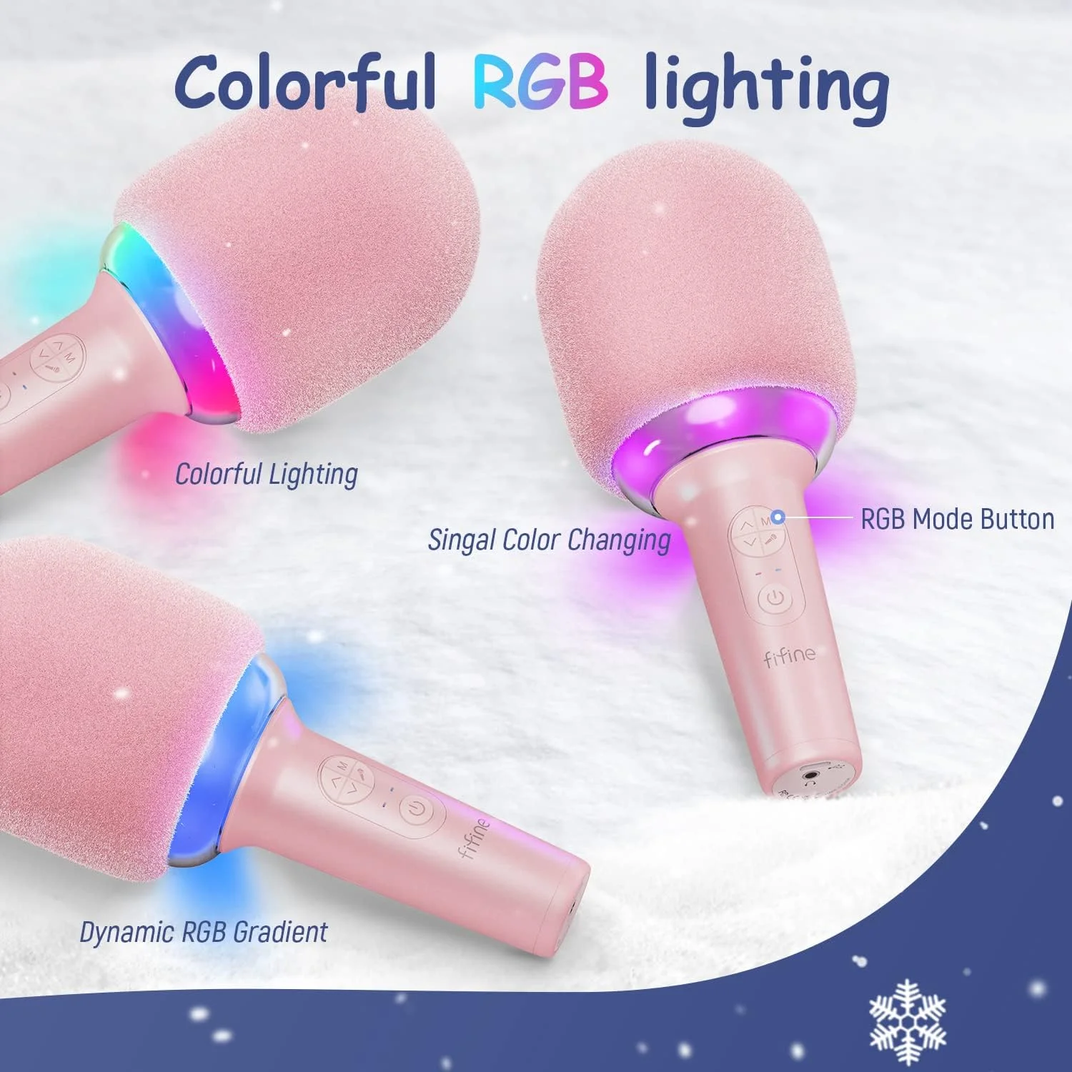 میکروفون کارائوکه FIFINE، میکروفون بی سیم بلوتوثی با بلندگو، میکروفون دستی قابل حمل برای آواز خواندن، هدیه برای کودکان، بزرگسالان، پسران، دختران، میکروفون با RGB برای جشن تولد، KTV خانگی - AmpliSing E2 صورتی