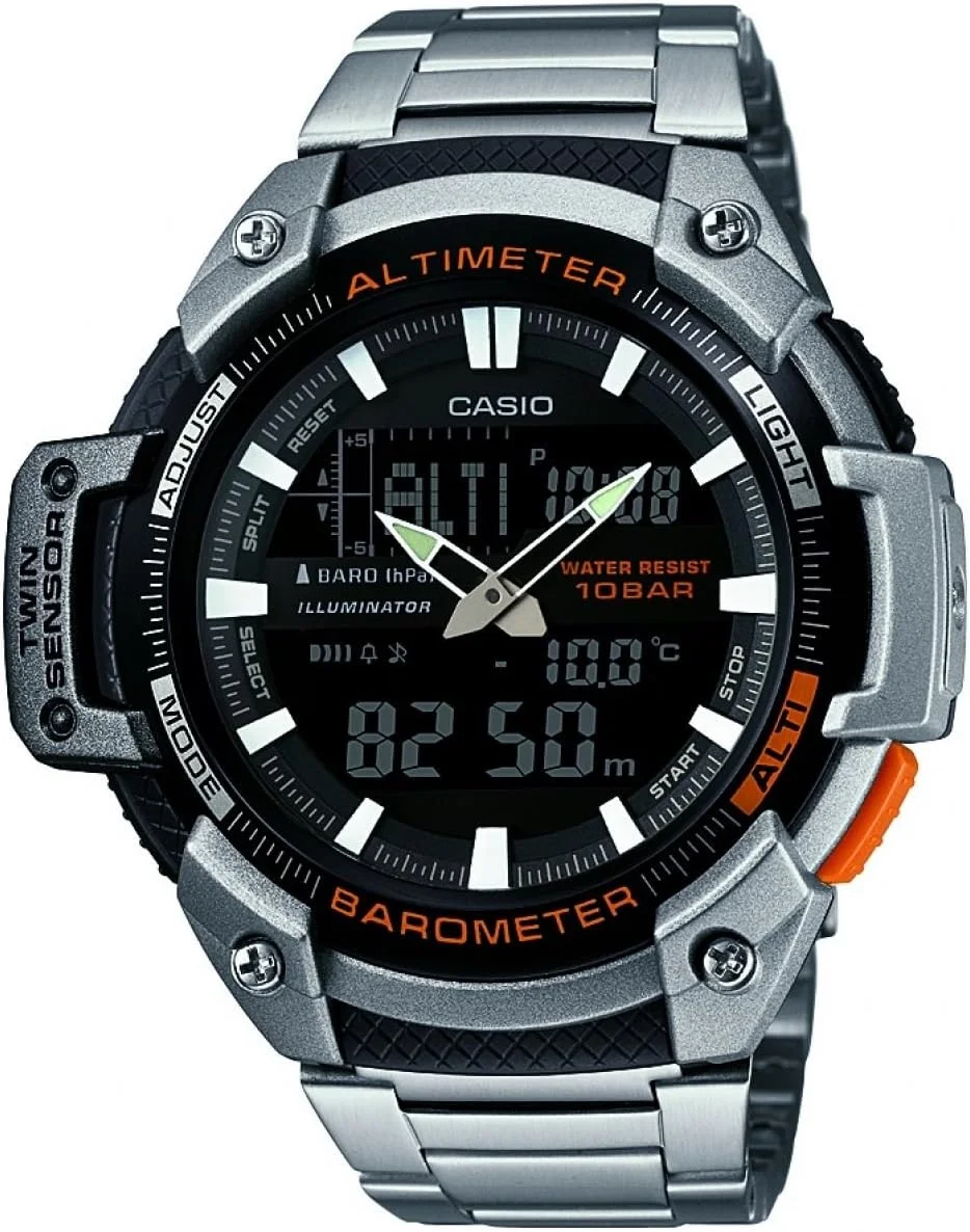ساعت مچی مردانه کاسیو کوارتز، نمایشگر آنالوگ-دیجیتال و بند استیل مدل SGW-450HD-1BER
