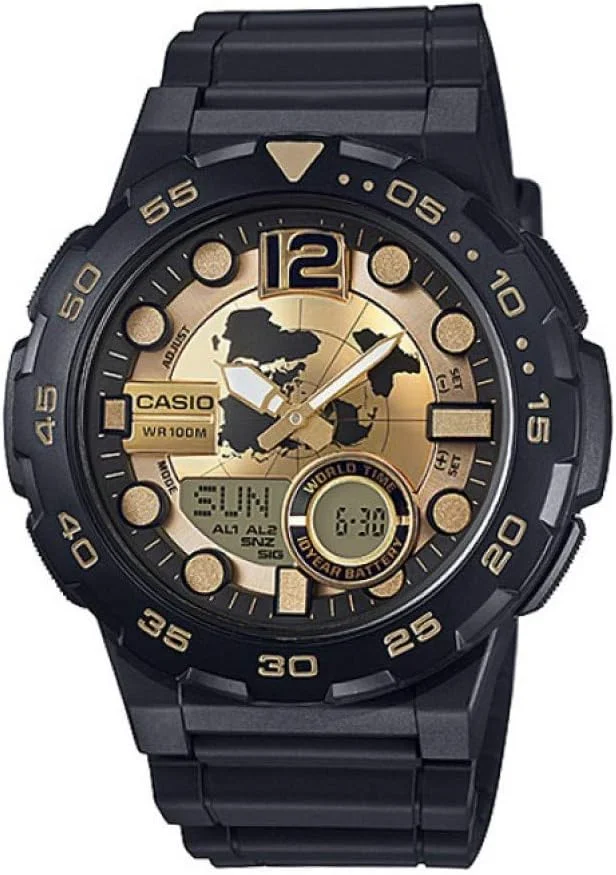 ساعت مچی مردانه کاسیو کوارتز، نمایشگر آنالوگ-دیجیتال و بند رزینی AEQ-100BW-9AVDF
