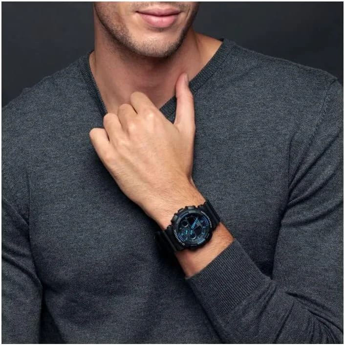 ساعت مچی چند منظوره مردانه کاسیو جی شاک GA-100-1A2ER با بند پلاستیکی، آبی/مشکی