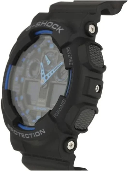 ساعت مچی چند منظوره مردانه کاسیو جی شاک GA-100-1A2ER با بند پلاستیکی، آبی/مشکی