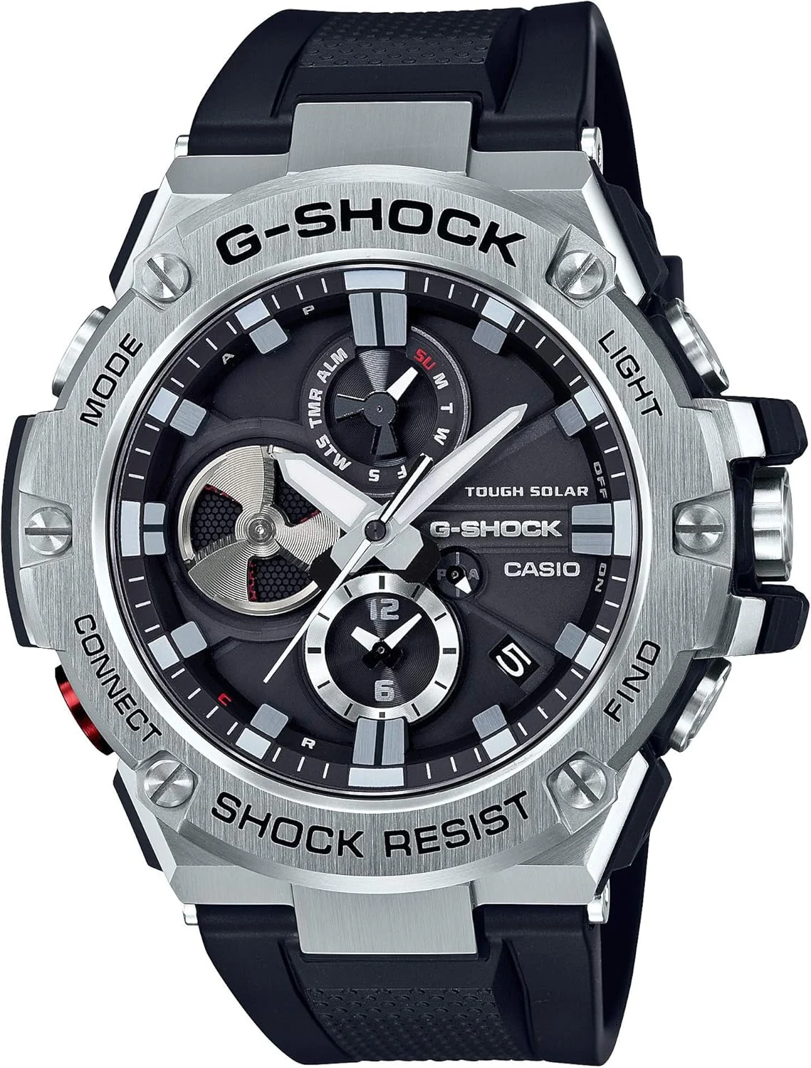 ساعت مچی مردانه کاسیو مدل 'G-Steel by G-Shock' کوارتز خورشیدی بلوتوث دار رزینی، رنگ: مشکی (مدل: GST-B100-1ACR)