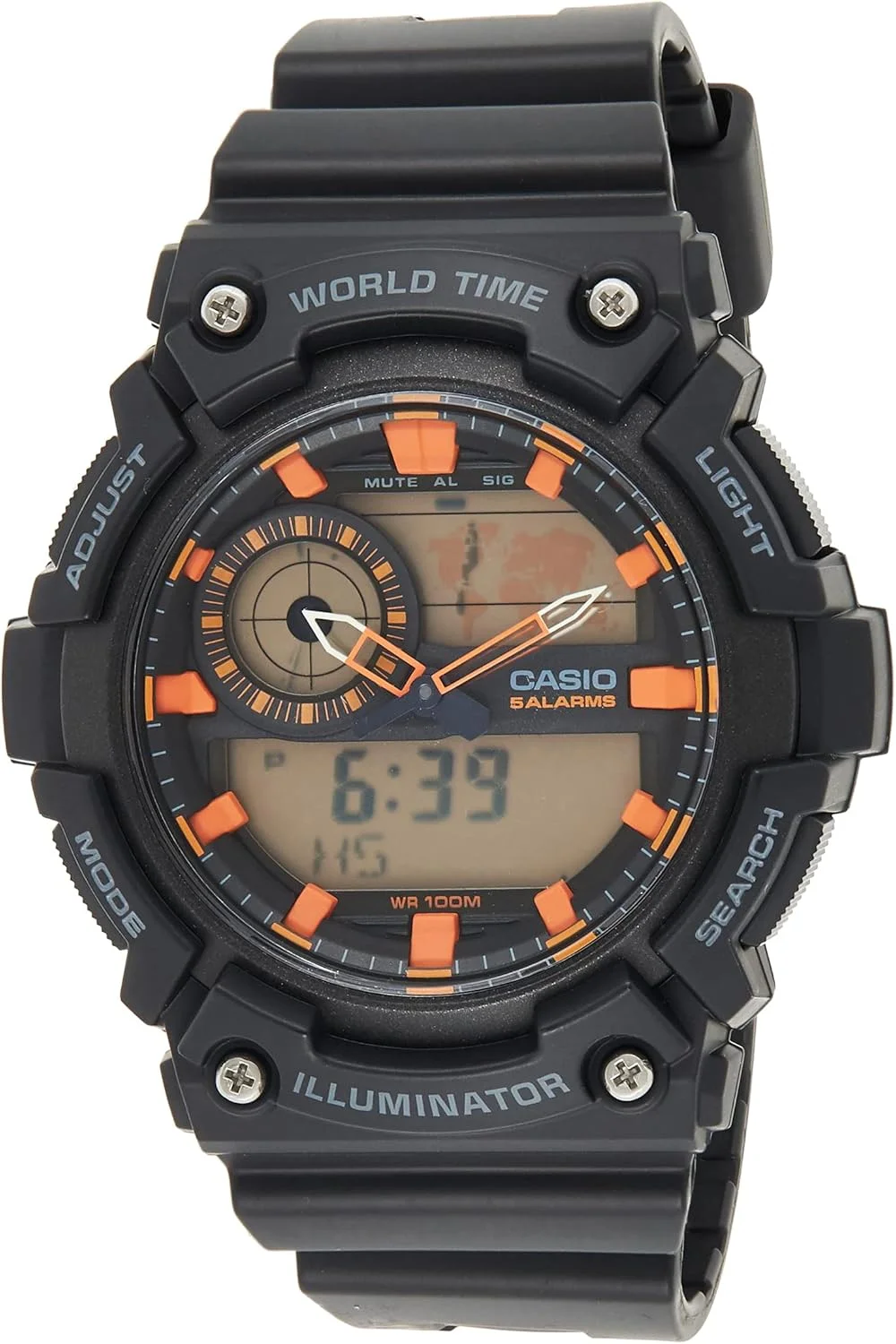ساعت مچی مردانه کاسیو - مدل AEQ-200W-1A2VDF صفحه نارنجی، بند مشکی