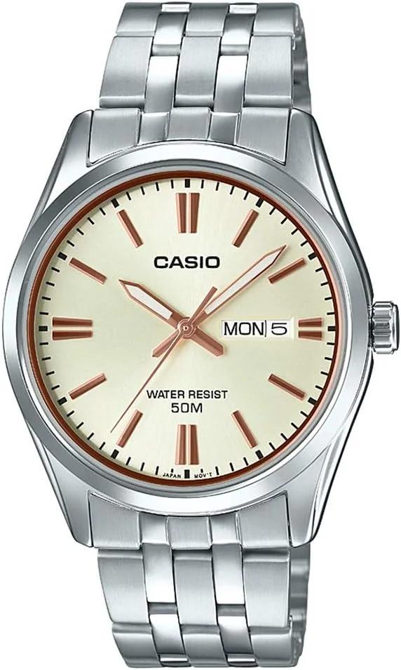 ساعت مرد Casio MTP-1335D-9AVDF دیال سفید، لینه طلایی