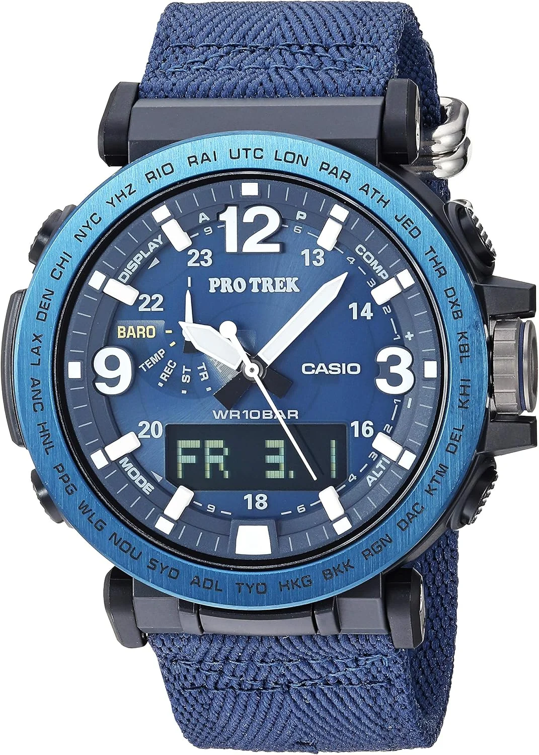ساعت مچی مردانه کاسیو PRO Trek کوارتز استیل ضد زنگ با بند پارچه ای، مشکی، 23.9 (مدل: PRG-600YB-2CR)