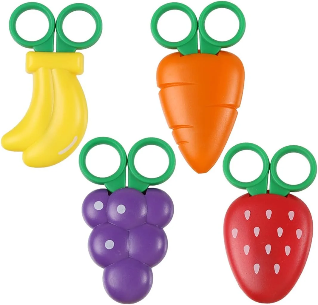 ست 4 عددی قیچی میوه خوری دستی SGERUFZ برای کودکان و بزرگسالان - توت فرنگی، هویج، انگور، موز