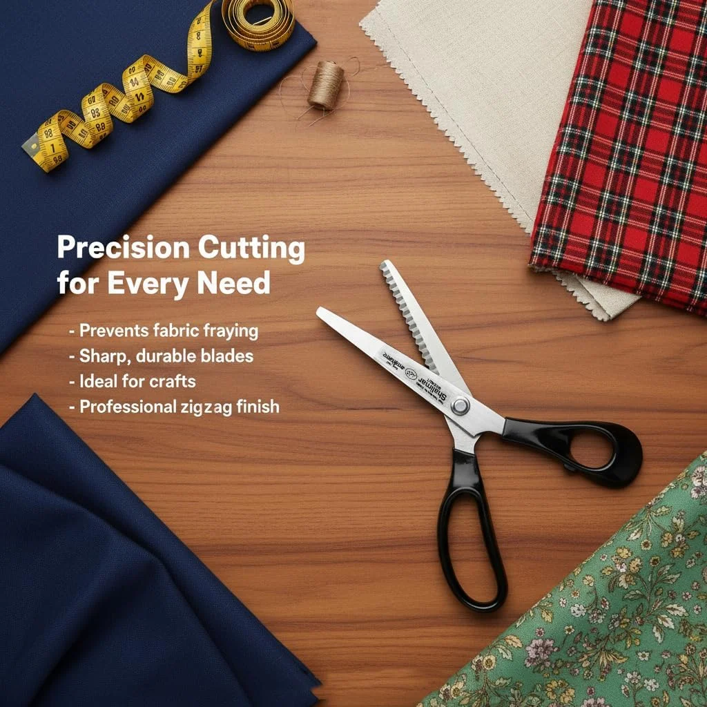 قیچی زیگزاگ حرفه ای 9 اینچی شالیمار برای برش پارچه، کار خیاطی، فولاد ملایم، دسته های ارگونومیک، فوق العاده تیز، قیچی دالبر برای خیاطی قیچی زیگزاگ حرفه ای 9 اینچی شالیمار برای برش پارچه، کار خیاطی، فولاد ملایم، دسته های ارگونومیک، فوق العاده تیز، قیچی دالبر برای خیاطی