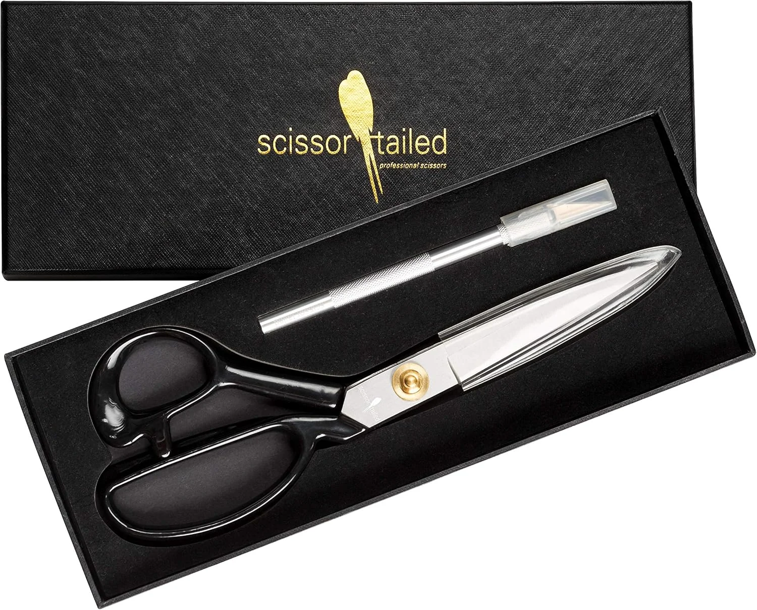 قیچی خیاطی فوق العاده تیز + چاقوی کاردستی رایگان - قیچی های حرفه ای سنگین 9 اینچی - قیچی همه منظوره: اداری و صنایع دستی، ایده آل برای خیاط، خیاط ها، لباس دوزها، دانشجویان، هنرمندان