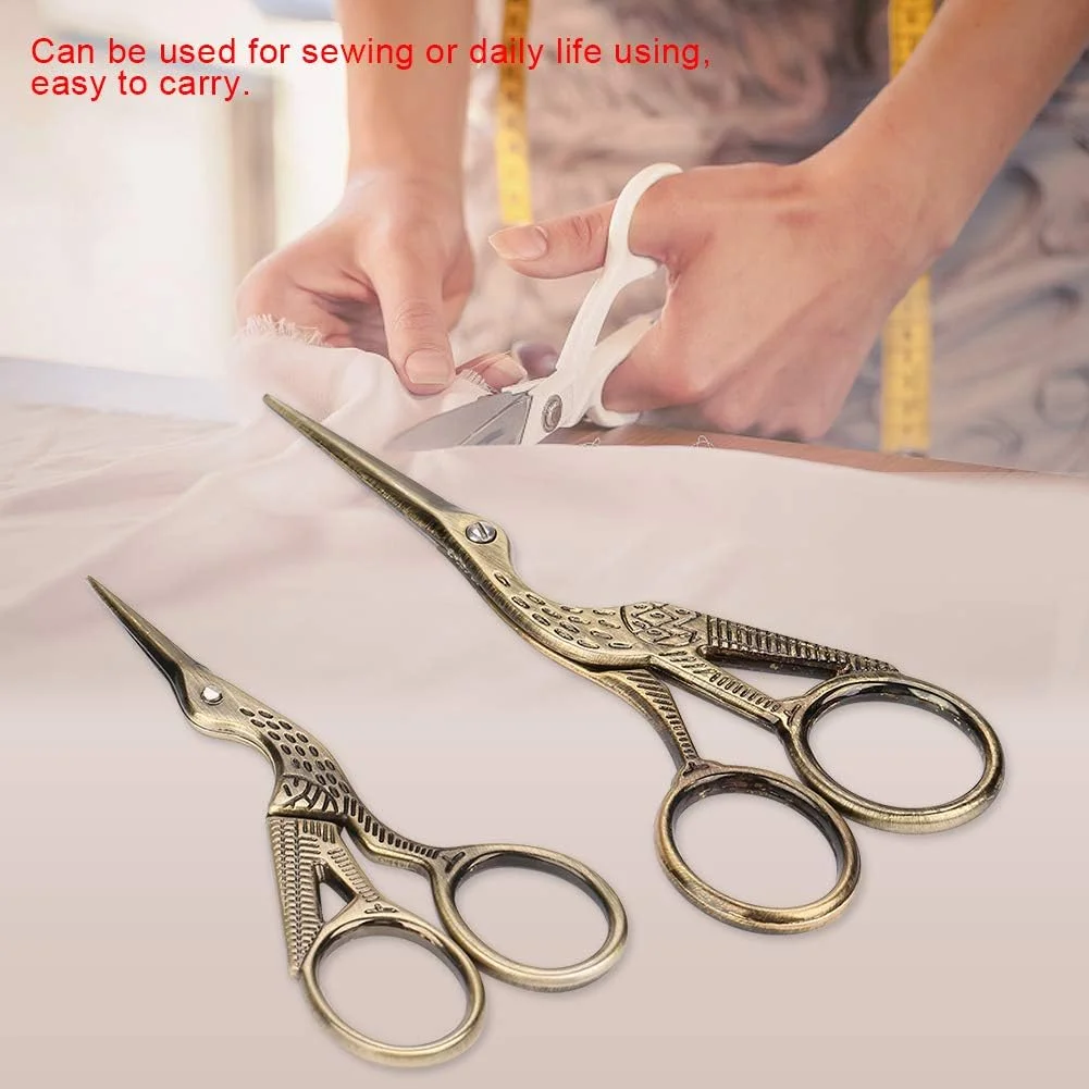 قیچی خیاطی دو سایز طرح برنزی عتیقه درنا، قیچی خیاطی برای خیاطی، گلدوزی، کاردستی DIY