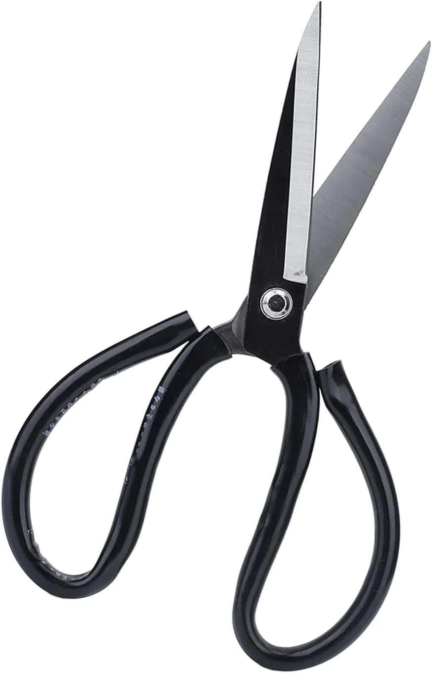 قیچی خیاطی دسته لاستیکی مشکی با طراحی ارگونومیک، قیچی چند منظوره برای برش پارچه، خیاطی و دوخت لباس