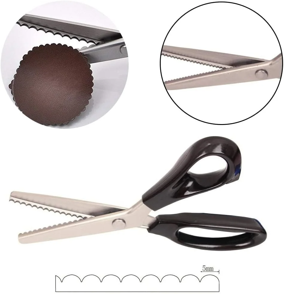 قیچی دالبر دندانه دار، قیچی خیاطی چند منظوره استیل ضد زنگ، قیچی زیگزاگ حرفه ای، قیچی برش پارچه و کاغذ برای مصارف خانگی (5 میلی متر، دالبر)