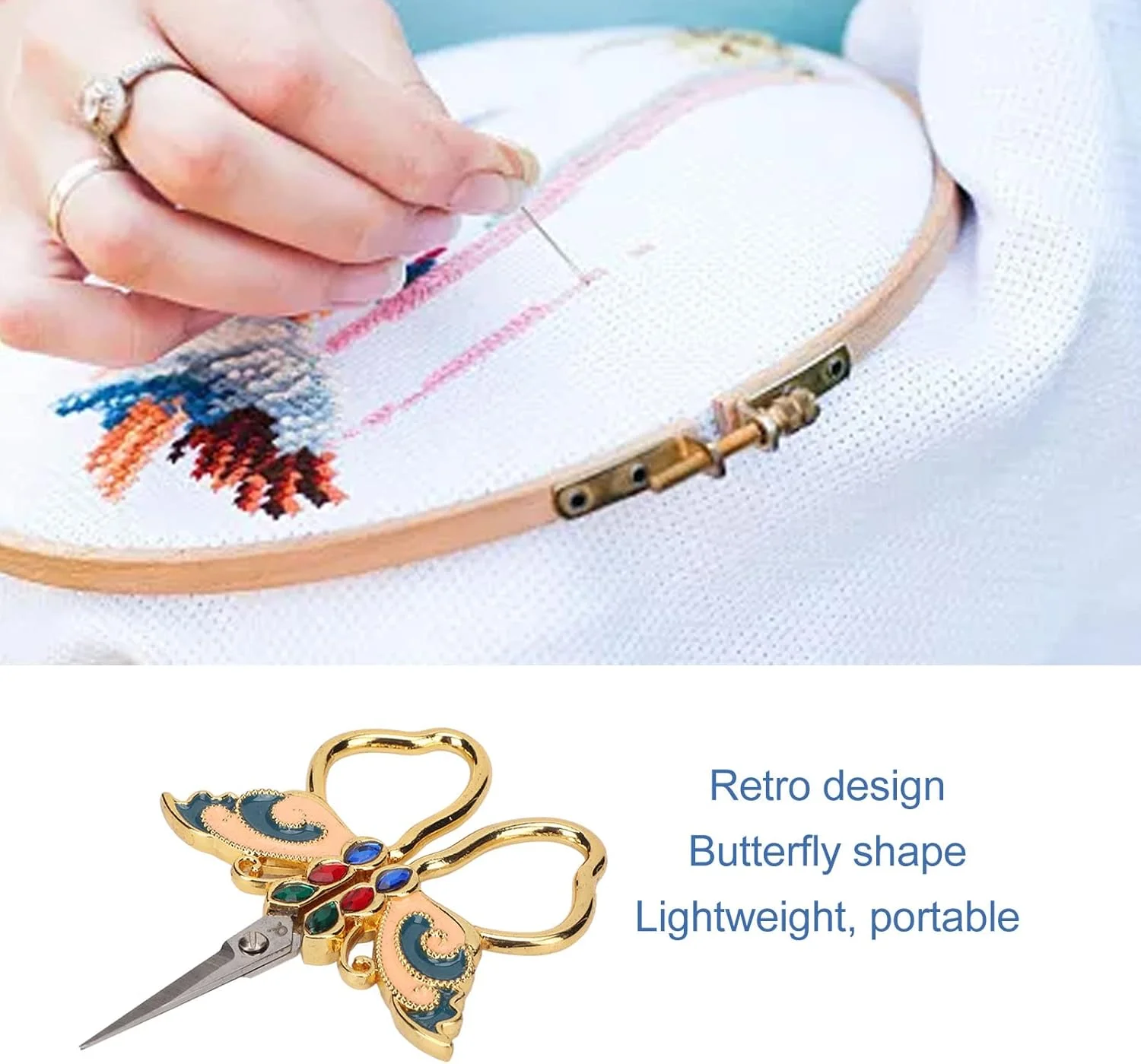 قیچی گلدوزی خیاطی Tesoura Retro، برشگر با ظاهر منحصر به فرد به سبک رترو برای کارهای هنری و صنایع دستی DIY و سوزن دوزی