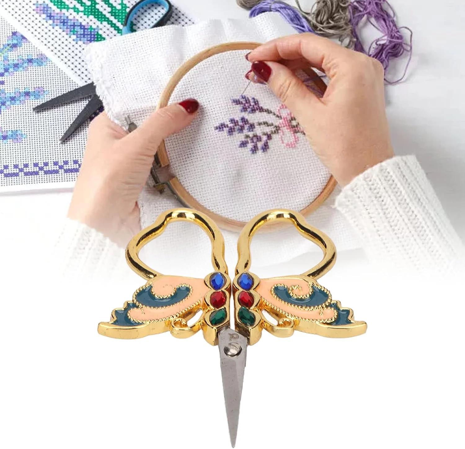 قیچی گلدوزی خیاطی Tesoura Retro، برشگر با ظاهر منحصر به فرد به سبک رترو برای کارهای هنری و صنایع دستی DIY و سوزن دوزی