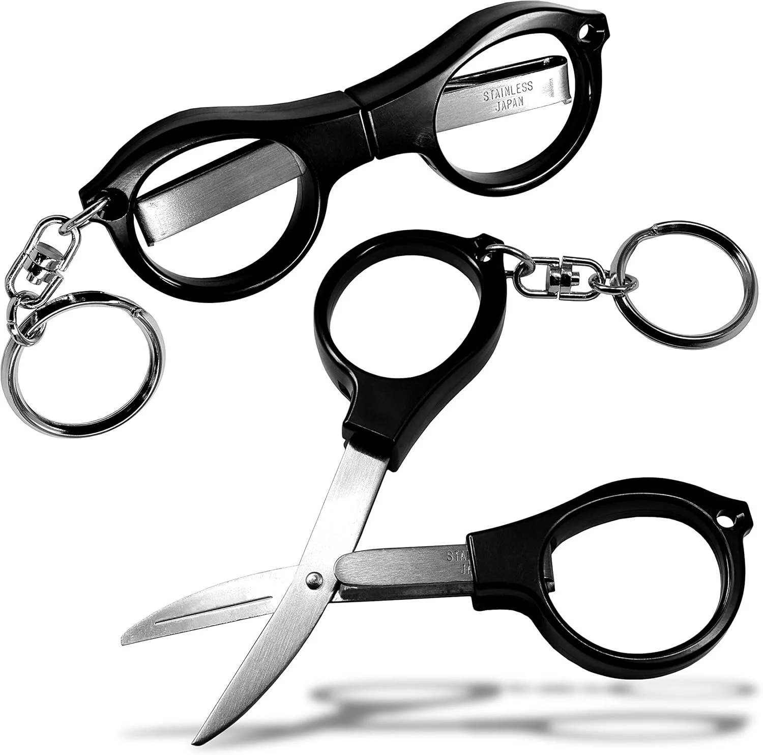 قیچی تاشو ایمنی سکی ژاپن، تیغه استیل ضد زنگ Gl Shear، دسته پلاستیکی مشکی با جاکلیدی، برای پارچه، گلدوزی، هنر و صنایع دستی