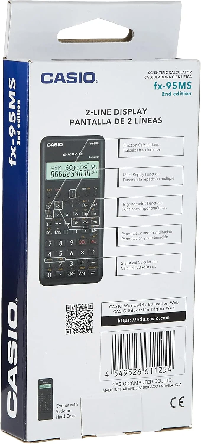 ماشین حساب علمی کاسیو Fx-95Ms -Ii (ویرایش دوم) با نمایشگر طبیعی کتاب درسی 2 خطی، 244 عملکرد - مشکی ماشین حساب علمی کاسیو Fx-95Ms -Ii (ویرایش دوم) با نمایشگر طبیعی کتاب درسی 2 خطی، 244 عملکرد - مشکی
