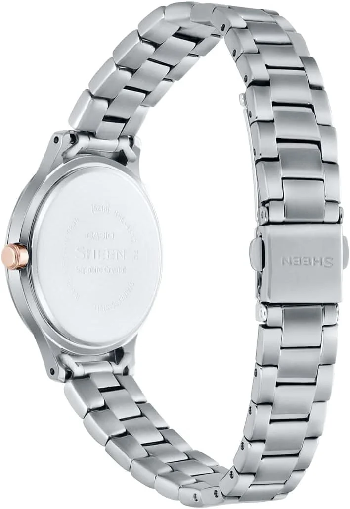 ساعت مچی عقربه‌ای زنانه کاسیو مدل SHE-4533D-7AUER با بند استیل ضد زنگ، نقره‌ای/نقره‌ای