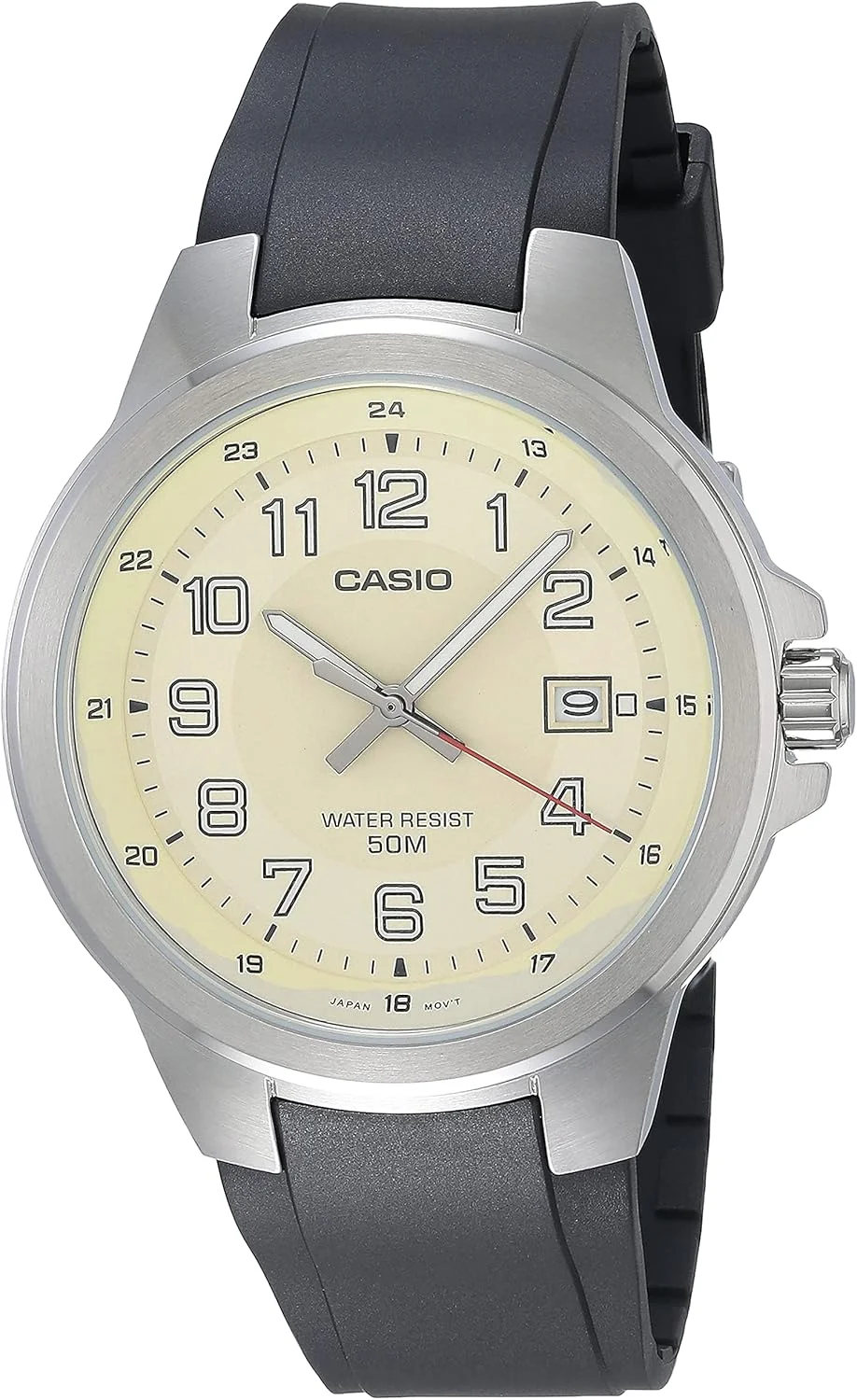 ساعت مچی مردانه کاسیو مدل MTP-E190-9BVCF، کوارتز، بند رزینی مشکی، استیل ضد زنگ، مناسب استفاده روزمره