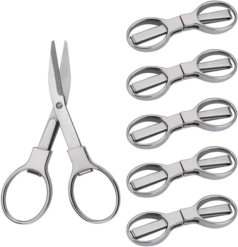 قیچی تاشو 6 عددی، قیچی تلسکوپی قابل حمل استیل ضد زنگ PIVHWIR، قیچی مسافرتی ایمنی برای خانه، کمپینگ، دفتر