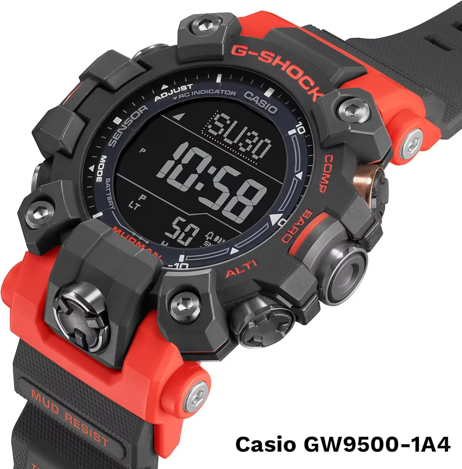 ساعت مچی مردانه کاسیو مدل GW9500-1A4 Tough Solar Master of G Red Mudman G Shock
