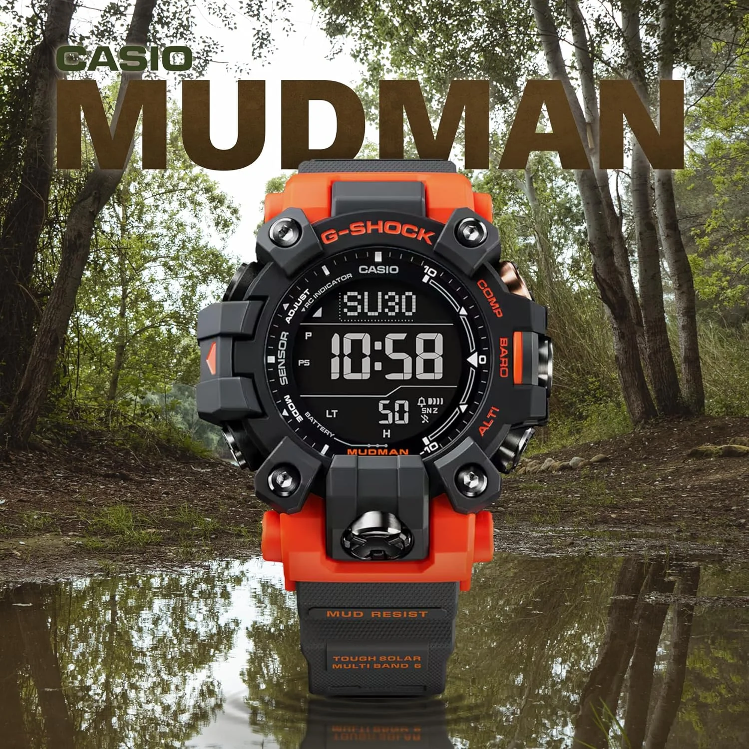 ساعت مچی مردانه کاسیو مدل GW9500-1A4 Tough Solar Master of G Red Mudman G Shock