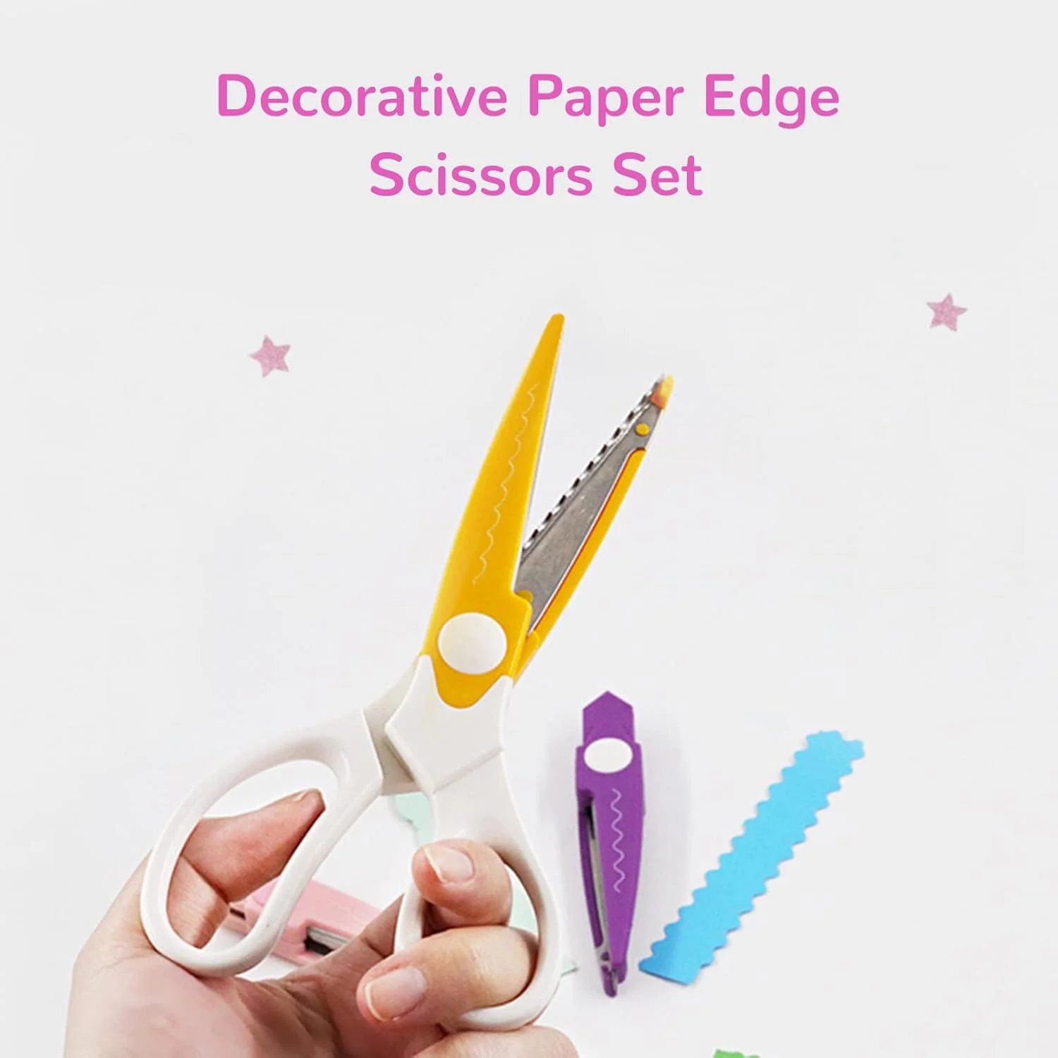 ست قیچی کاغذ کرافت 5 جفتی لبه تزئینی عالی برای برش لبه کاغذ DIY، صنایع دستی، اسکرپ بوک، کوئیلینگ کاغذ و طرح های کودکان برای لوازم التحریر مدرسه، دفتر، بزرگسالان
