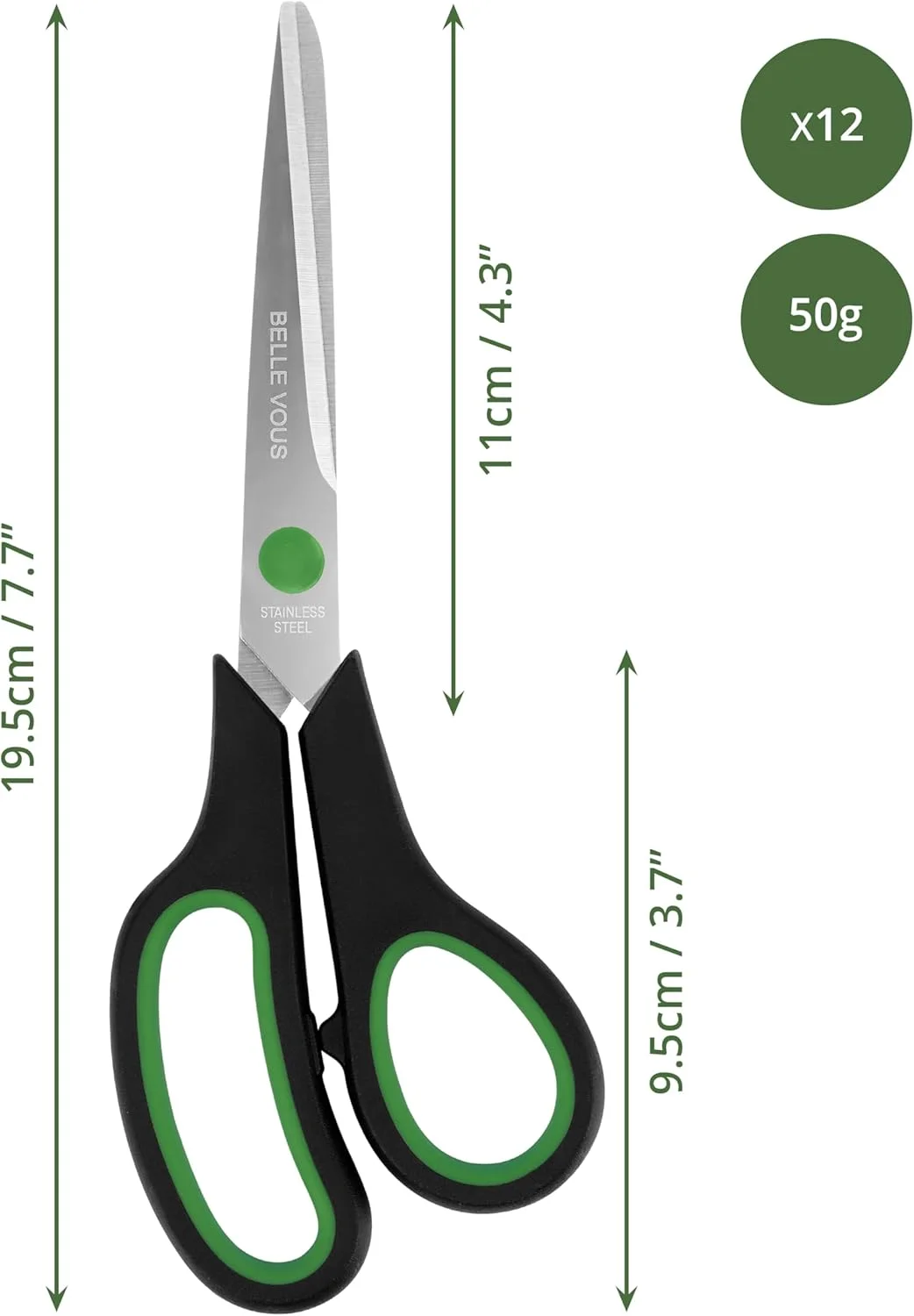 قیچی حلقه مشکی و سبز 7.5 اینچ - 12 عدد قیچی حلقه مشکی و سبز 7.5 اینچ - 12 عدد