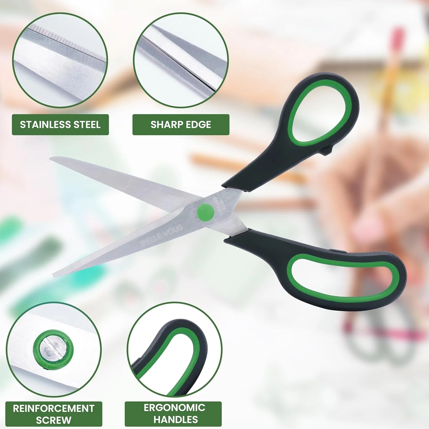 قیچی حلقه مشکی و سبز 7.5 اینچ - 12 عدد قیچی حلقه مشکی و سبز 7.5 اینچ - 12 عدد