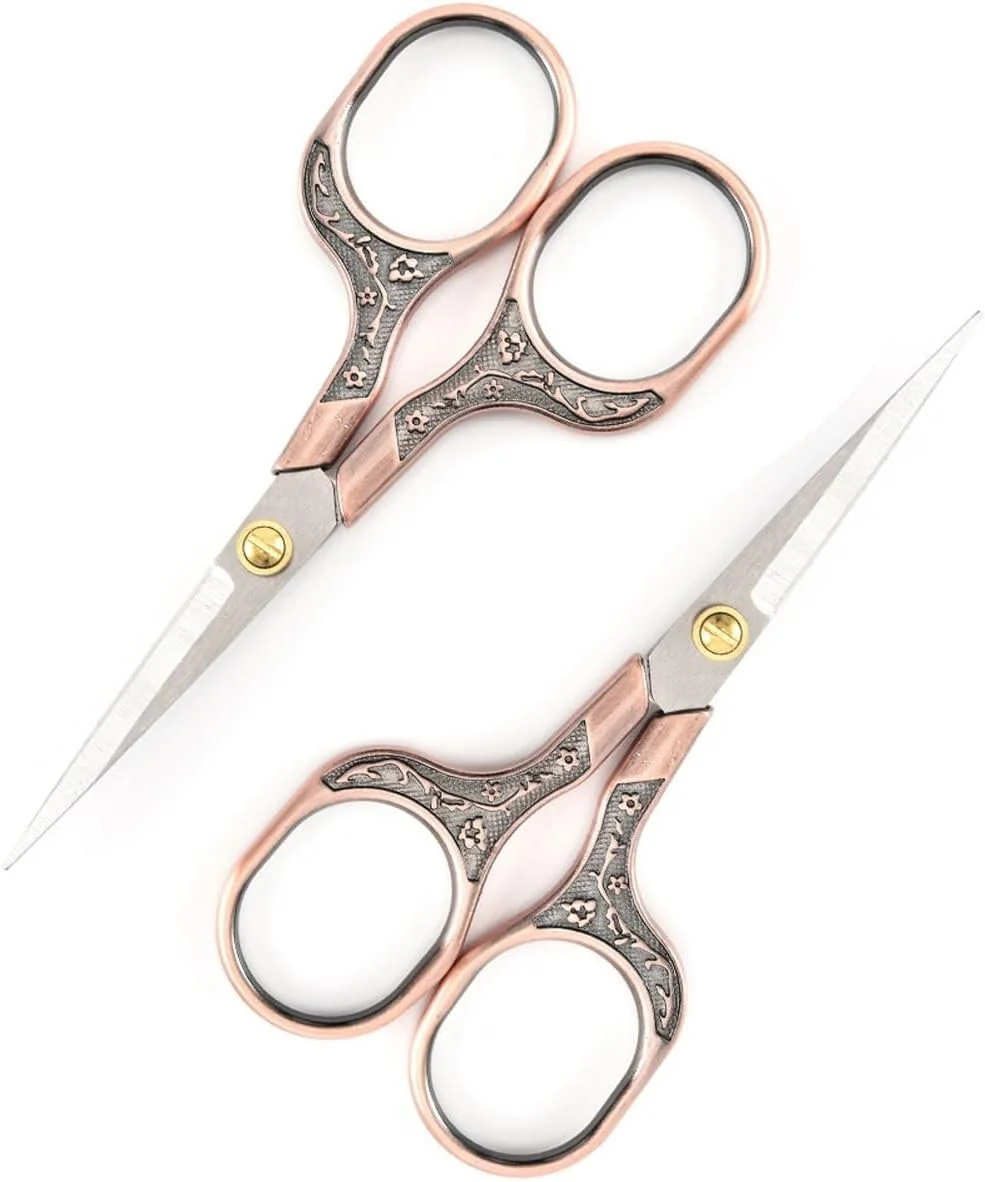 بسته 2 عددی قیچی کاردستی، تیغه های تیز، قیچی چند منظوره، مناسب برای خیاطی، هنر، صنایع دستی، دفتر، مدرسه و خانه، برنزی و قرمز