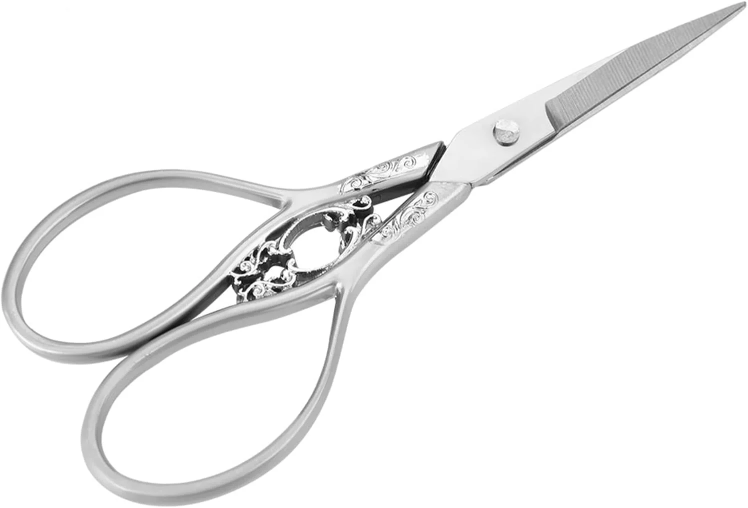 قیچی خیاطی پارچه، قیچی های سنگین استیل ضد زنگ به سبک عتیقه برای برش پارچه، قیچی خیاطی فوق العاده تیز حرفه ای پارچه، قیچی گلدوزی (نقره ای گل نقره ای 2)