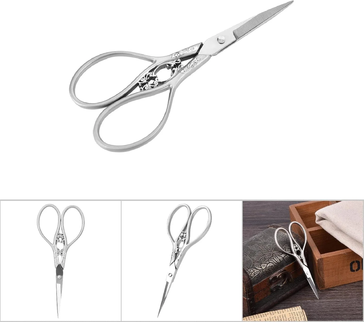 قیچی خیاطی پارچه، قیچی های سنگین استیل ضد زنگ به سبک عتیقه برای برش پارچه، قیچی خیاطی فوق العاده تیز حرفه ای پارچه، قیچی گلدوزی (نقره ای گل نقره ای 2) قیچی خیاطی پارچه، قیچی های سنگین استیل ضد زنگ به سبک عتیقه برای برش پارچه، قیچی خیاطی فوق العاده تیز حرفه ای پارچه، قیچی گلدوزی (نقره ای گل نقره ای 2)