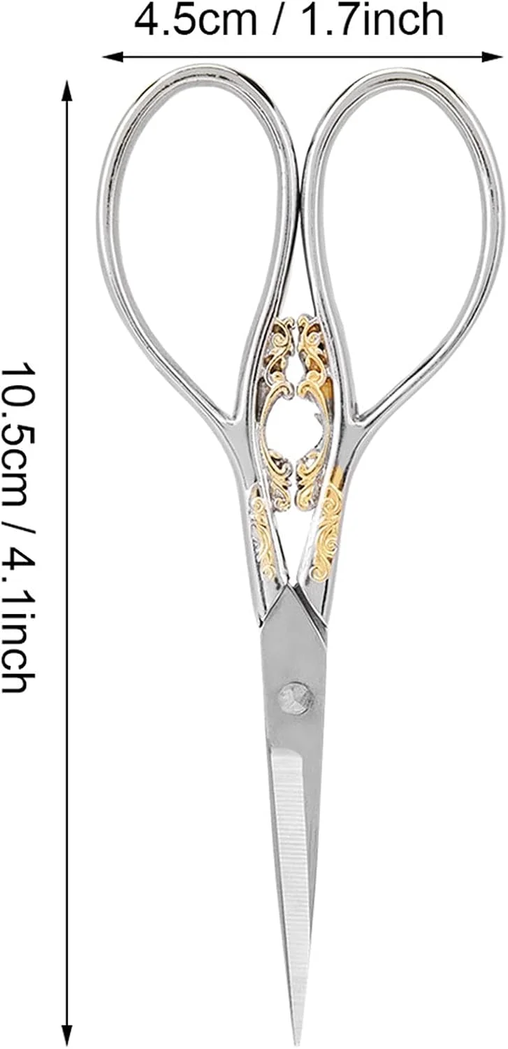 قیچی خیاطی پارچه، قیچی استیل ضد زنگ به سبک عتیقه، قیچی سنگین برای برش پارچه، قیچی خیاطی فوق العاده تیز، قیچی گلدوزی (گل نقره ای طلایی) قیچی خیاطی پارچه، قیچی استیل ضد زنگ به سبک عتیقه، قیچی سنگین برای برش پارچه، قیچی خیاطی فوق العاده تیز، قیچی گلدوزی (گل نقره ای طلایی)