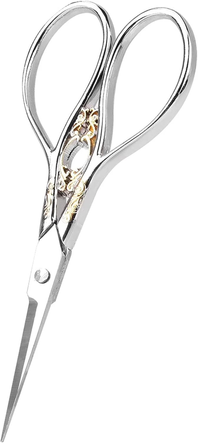 قیچی خیاطی پارچه، قیچی استیل ضد زنگ به سبک عتیقه، قیچی سنگین برای برش پارچه، قیچی خیاطی فوق العاده تیز، قیچی گلدوزی (گل نقره ای طلایی) قیچی خیاطی پارچه، قیچی استیل ضد زنگ به سبک عتیقه، قیچی سنگین برای برش پارچه، قیچی خیاطی فوق العاده تیز، قیچی گلدوزی (گل نقره ای طلایی)