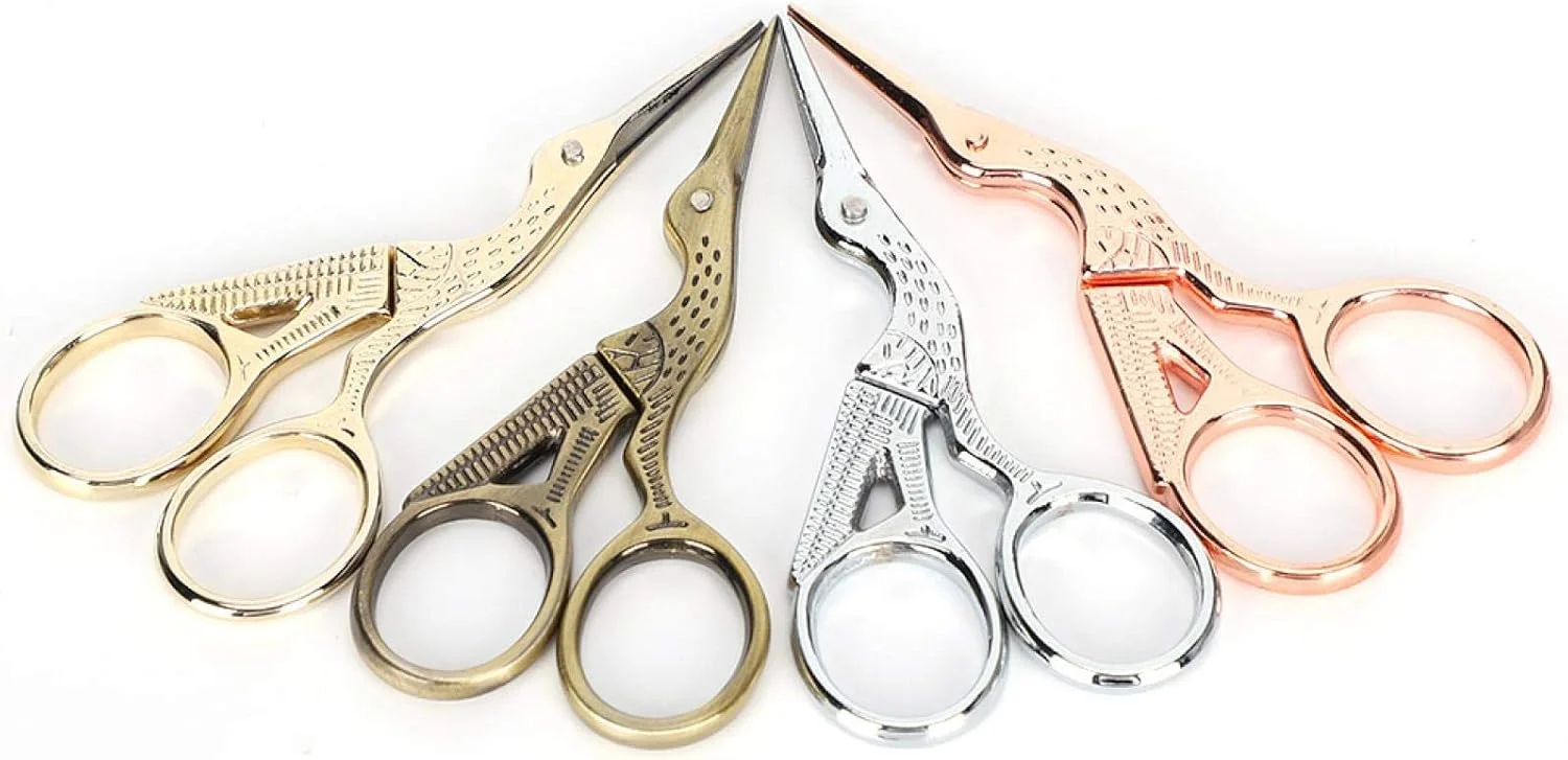 ست قیچی مینیاتوری 4 عددی، قیچی برش طرح لک لک قدیمی 3.5 اینچی برای گلدوزی، خیاطی، کوک متقاطع DIY، فولاد ضد زنگ