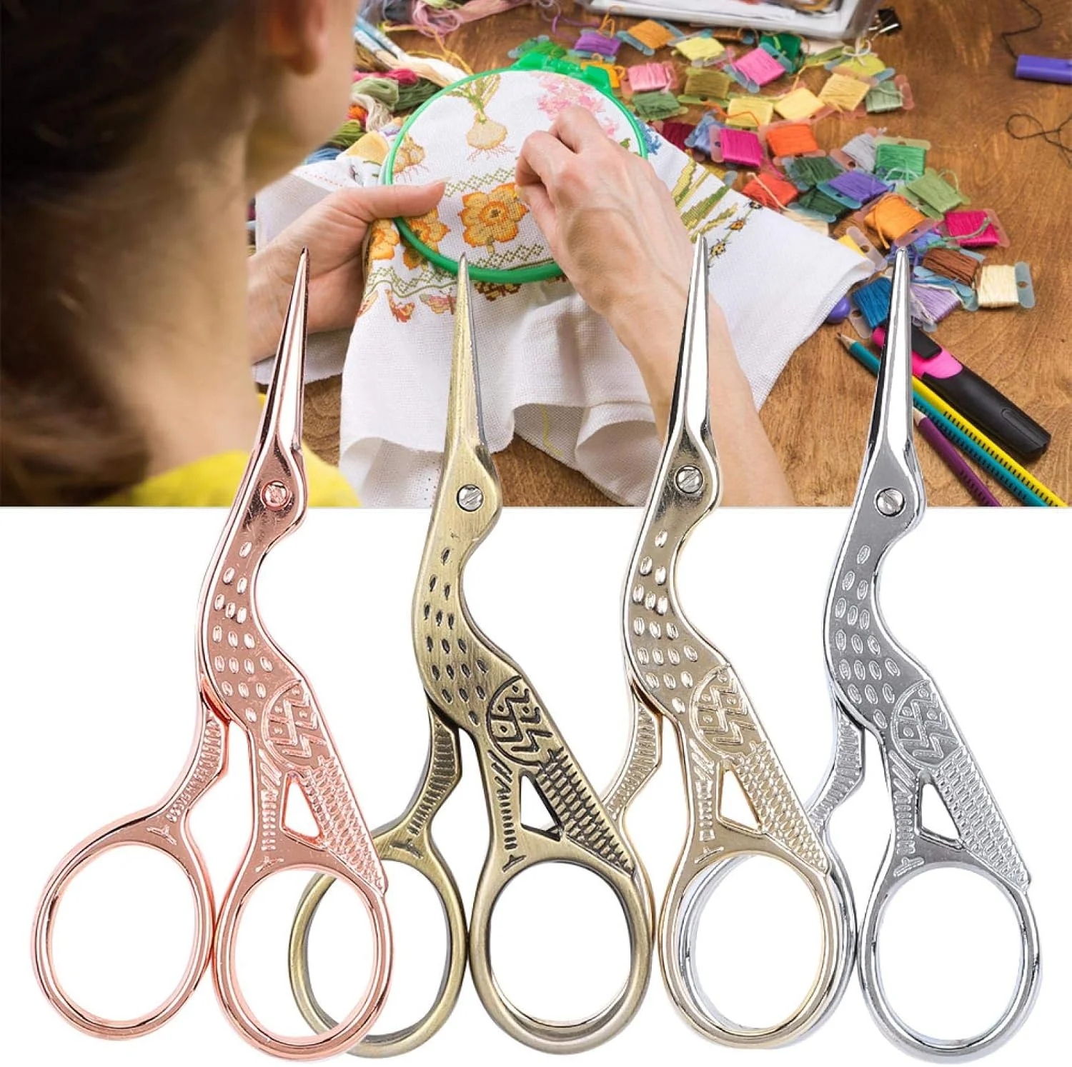 ست قیچی مینیاتوری 4 عددی، قیچی برش طرح لک لک قدیمی 3.5 اینچی برای گلدوزی، خیاطی، کوک متقاطع DIY، فولاد ضد زنگ